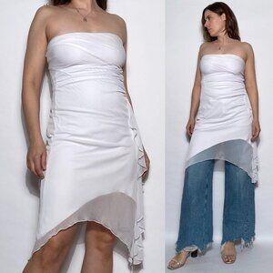 Vintage Le Chateau Y2K White ASYMMETRICAL Mesh Jellyfish Tube Dress! Medium